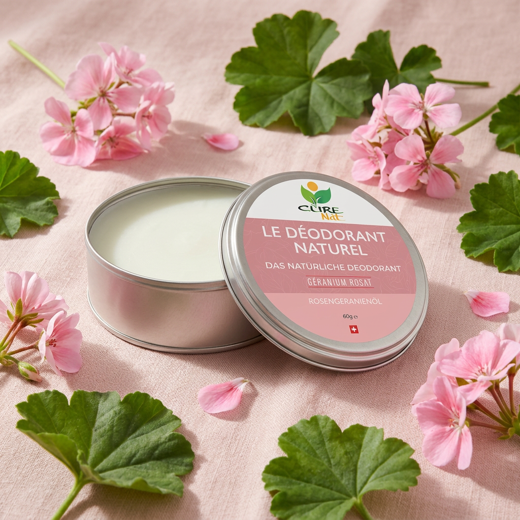 Déodorant naturel Géranium Rosat CureNat dans son pot en aluminium